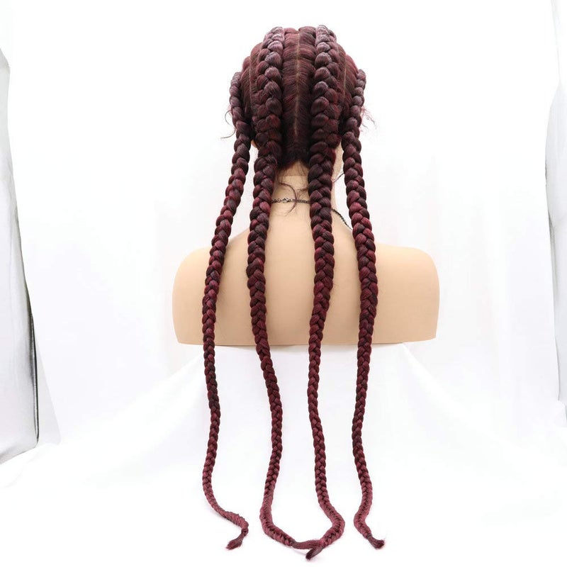 RainaHair 4 Twist Hand Braided Lace Front Wigs 32 Inches 1B# Black Mixed 27# Wig with Baby Hair 100% Hand-Braided Brown for Women (32 Inch) (Red) - Image 5
